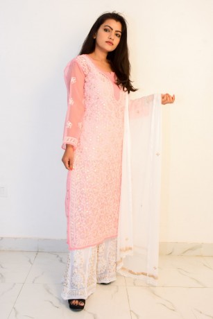 buy-hand-embroidered-lucknowi-chikan-light-pink-georgette-kurti-big-0