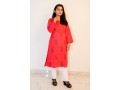 buy-hand-embroidered-lucknowi-chikan-red-cotton-kurti-small-0